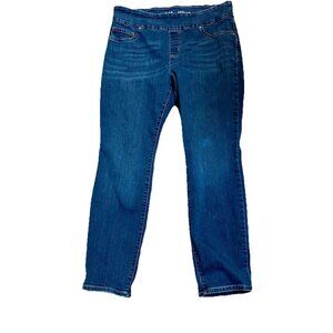 Lee Jeans Size 14P Blue Denim Stretch Slimming Fit Straight Leg Pull On Jeans